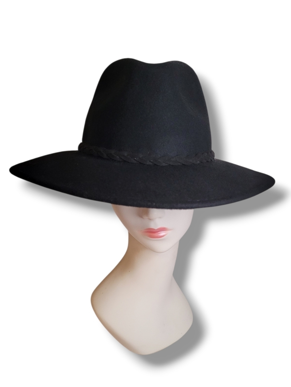 Adora Black Wool Felt Fedora Hat With Band & Bow